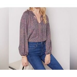 Evereve | Medium | Paisley Print Blouse | Long Sleeve | Smocked Neckline